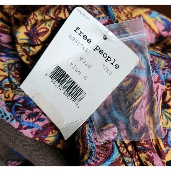 FREE PEOPLE Sz 6 Gold/Brown OSSIE VIBES Bell Sleeve Tunic Mini Dress NWT $128 - Picture 6 of 10